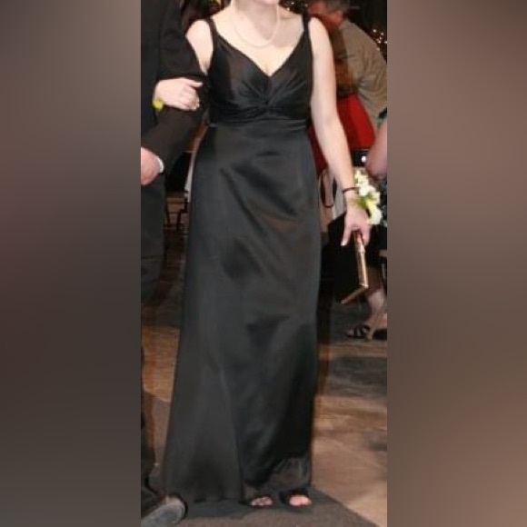 Belsoie Black Satin Grad/Bridesmaid Dress with Twist Front - Picture 2 of 7